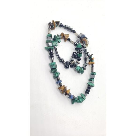 Vintage Necklace Gemstone Lapis Lazuli Tigers Eye Malachite Onyx Hematite